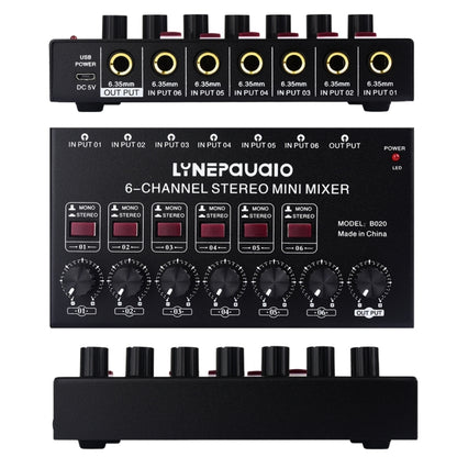 Mini 6-Channel Stereo Audio Mixer Musical Instrument Mixer Electric Wind Electric Guitar Electronic Piano Drums Mixer, B020
