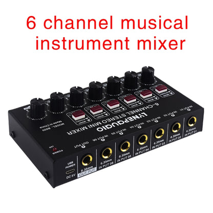 Mini 6-Channel Stereo Audio Mixer Musical Instrument Mixer Electric Wind Electric Guitar Electronic Piano Drums Mixer, B020