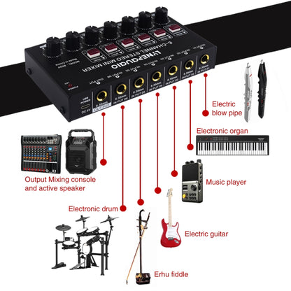 Mini 6-Channel Stereo Audio Mixer Musical Instrument Mixer Electric Wind Electric Guitar Electronic Piano Drums Mixer, B020
