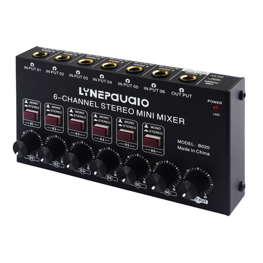 Mini 6-Channel Stereo Audio Mixer Musical Instrument Mixer Electric Wind Electric Guitar Electronic Piano Drums Mixer, B020
