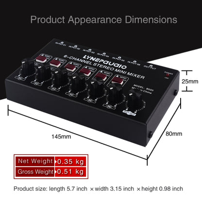 Mini 6-Channel Stereo Audio Mixer Musical Instrument Mixer Electric Wind Electric Guitar Electronic Piano Drums Mixer, B020