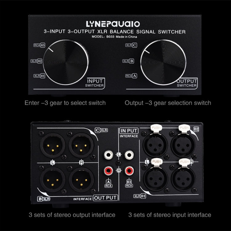 3 Input To 3 Output Fully Balanced XLR Signal Passive Stereo Selector Switch Switcher, B033
