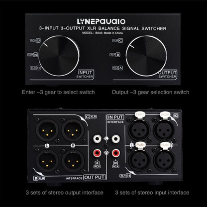 3 Input To 3 Output Fully Balanced XLR Signal Passive Stereo Selector Switch Switcher, B033