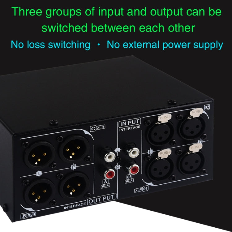 3 Input To 3 Output Fully Balanced XLR Signal Passive Stereo Selector Switch Switcher, B033