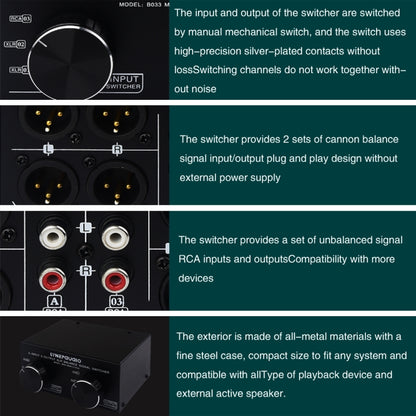 3 Input To 3 Output Fully Balanced XLR Signal Passive Stereo Selector Switch Switcher, B033