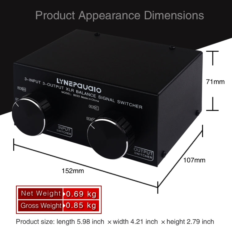 3 Input To 3 Output Fully Balanced XLR Signal Passive Stereo Selector Switch Switcher, B033