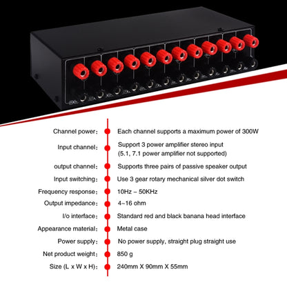 3 Input 3 Output Power Amplifier And Speaker Switcher Speaker Switch Splitter Comparator 300W Per Channel Without Loss Of Sound Quality, B037