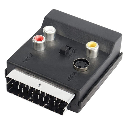 JUNSUNMAY 21 Pin Scart Male to Female S-Video 3 RCA Adapter Switchable in Out Audio Converter