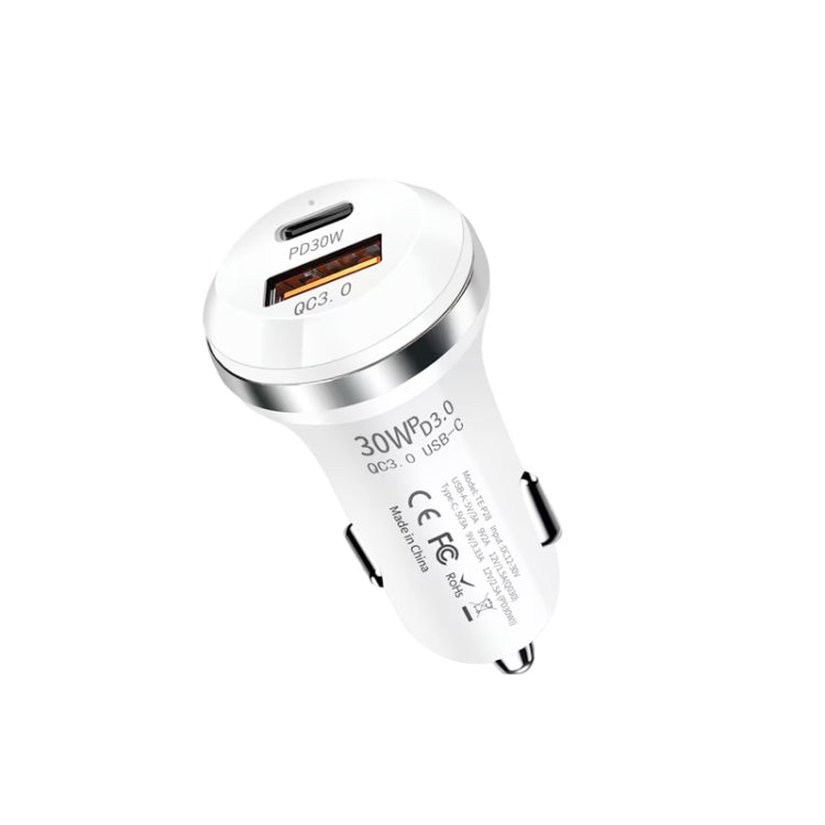 P28 USB-C PD30W + QC3.0 18W USB Dual Port Car Charger, P28 (Black), P28 (White)