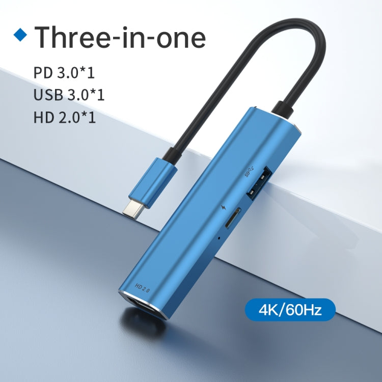 V264 3 in 1 USB-C / Type-C to USB3.0 + PD3.0 + HD2.0 3-Ports Multi Splitter Adapter OTG HUB, USB + PD + HD