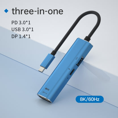 V264B 3 in 1 USB-C / Type-C to USB3.0 + PD3.0 + DP1.4 3-Ports Multi Splitter Adapter OTG HUB, USB + PD + DP