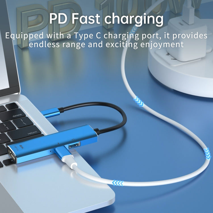 V264B 3 in 1 USB-C / Type-C to USB3.0 + PD3.0 + DP1.4 3-Ports Multi Splitter Adapter OTG HUB, USB + PD + DP