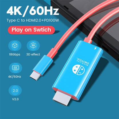 ENKAY ENK-CB136 6.6Ft. Type-C to HDMI Conversion Cable for Switch 4K HD Projection TV, HDMI Conversion Cable