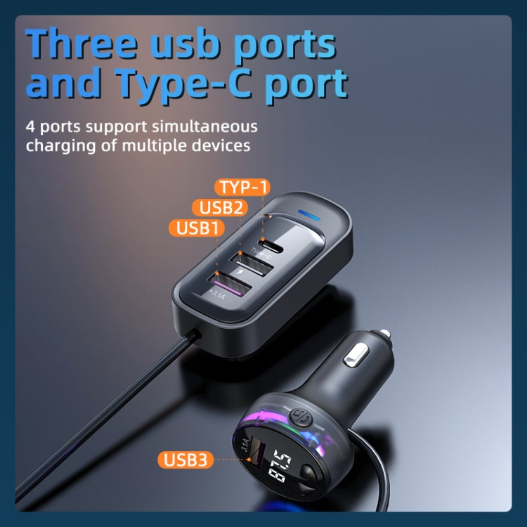 CS8 Black Bluetooth MP3 Play FM Transmitter Car Charger Rear Seat Extended Car Charger, CS8