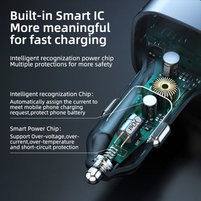 K12 With Type-C / 8-Pin Charging Cable Phone Fast Charging Adapter 2 USB + 1 Type-C PD Car Charger, K12