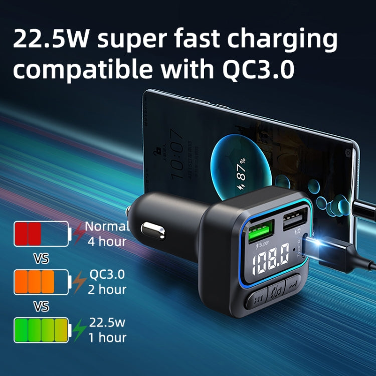 C40 Type-C + Dual USB QC3.0 Car Charger Bluetooth Hands-free Call Adapter Car MP3 Music Player, C40