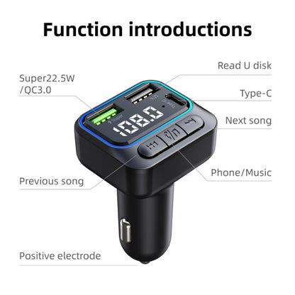C40 Type-C + Dual USB QC3.0 Car Charger Bluetooth Hands-free Call Adapter Car MP3 Music Player, C40