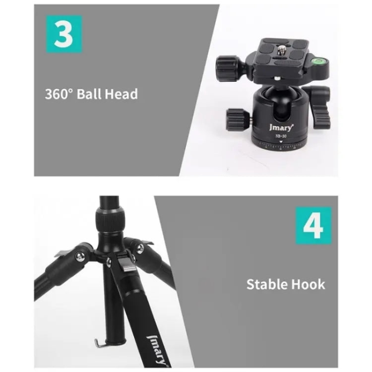 JMARY KT325+NB30 1.6m Portable Aluminum Alloy Action Camera Rotating Tripod Holder, KT325+NB30