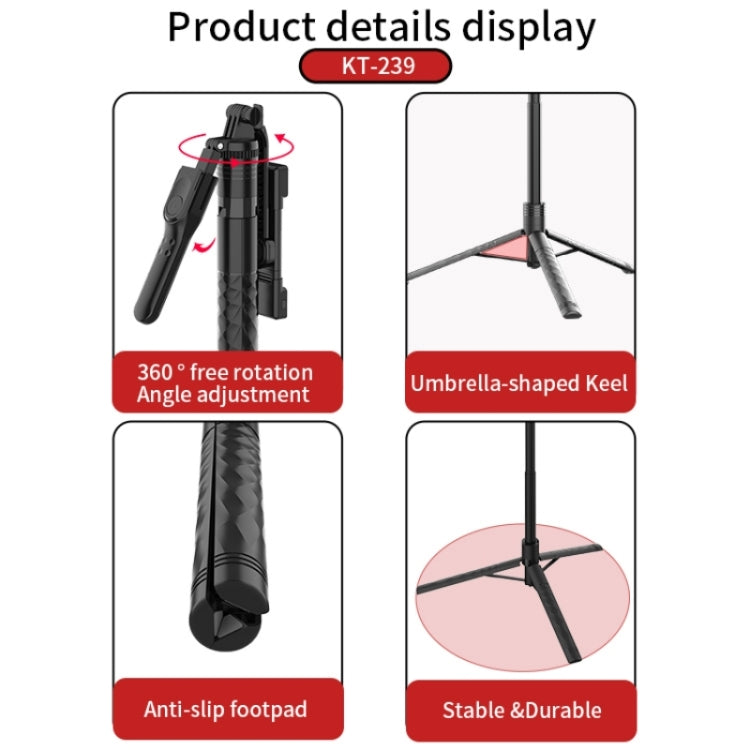 JMARY KT239 Rotation Design Camera Mount Holder 1.75m Telescopic Phone Selfie Stick Tripod, KT239