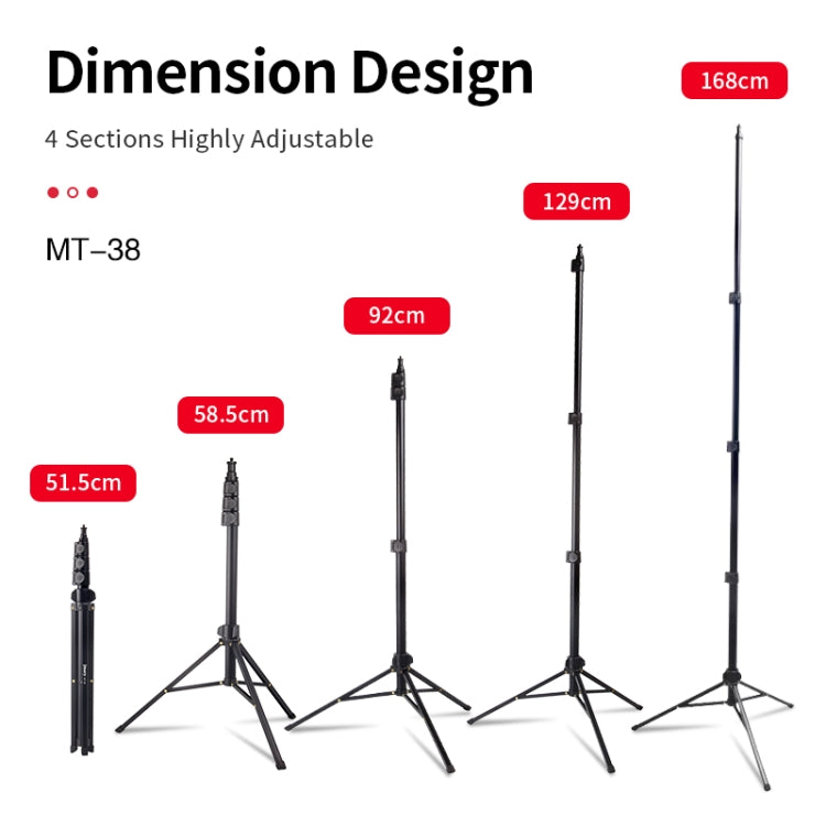 JMARY MT38 Travel Tripod Phone Holder 1.68m Telescopic Vlogging Camera Mount Tripod Stand, MT38