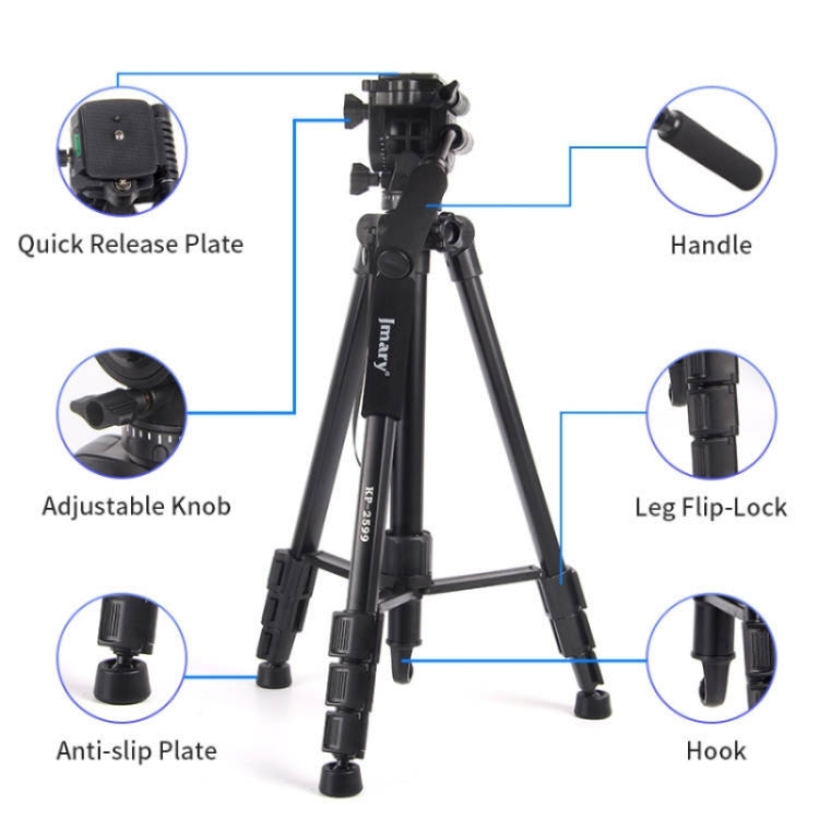 JMARY KP2599 SLR Camera Phone Live Streaming Outdoor Photography Aluminum Tripod, KP2599