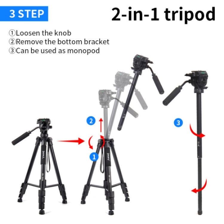 JMARY KP2599 SLR Camera Phone Live Streaming Outdoor Photography Aluminum Tripod, KP2599