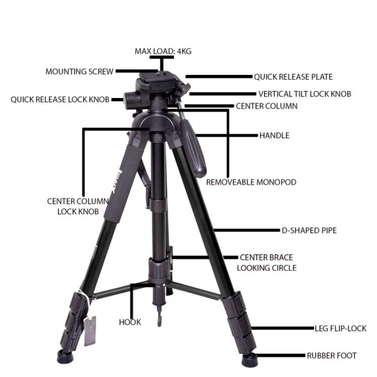 JMARY KP2264 Portable Detachable Tripod Mobile Phone SLR Camera Aluminium Alloy Stand, KP2264