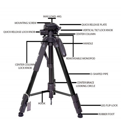 JMARY KP2264 Portable Detachable Tripod Mobile Phone SLR Camera Aluminium Alloy Stand, KP2264
