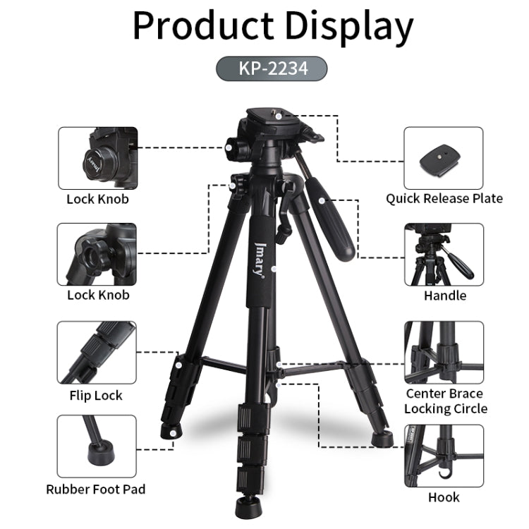 JMARY KP2234 Telescopic Aluminum Alloy SLR Camera Phone Live Streaming  Photography Tripod, KP2234