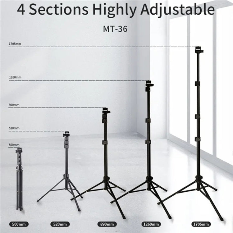 JMARY MT-36 4 Sections Adjustable Camera Stand Tripod 67-inch Live Streaming Phone Tripod, MT-36