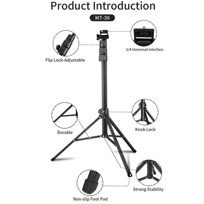 JMARY MT-36 4 Sections Adjustable Camera Stand Tripod 67-inch Live Streaming Phone Tripod, MT-36
