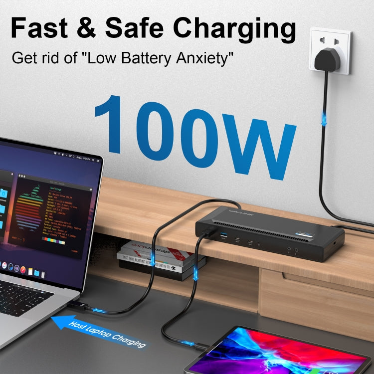 Wavlink UG69PD2 Dual 4K Fast Charging Integrated Docking Station, US Plug, EU Plug, UK Plug, AU Plug