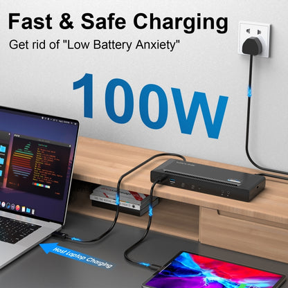 Wavlink UG69PD2 Dual 4K Fast Charging Integrated Docking Station, US Plug, EU Plug, UK Plug, AU Plug