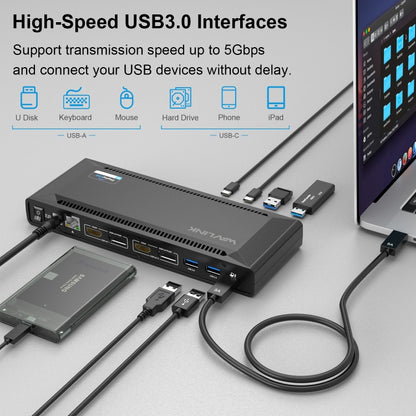Wavlink UG69PD2 Dual 4K Fast Charging Integrated Docking Station, US Plug, EU Plug, UK Plug, AU Plug
