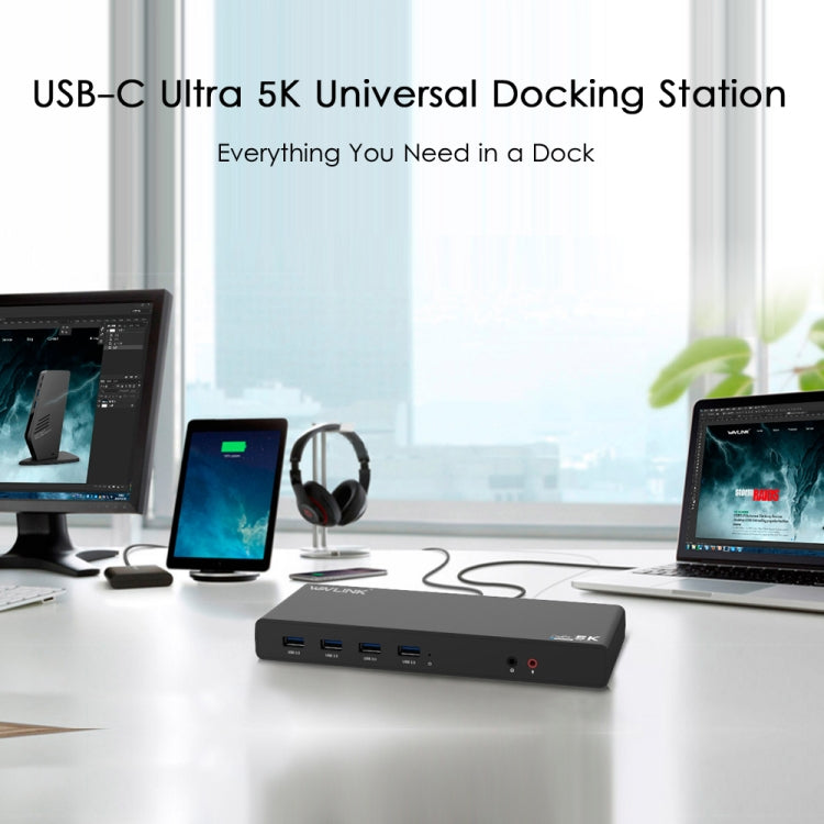 Wavlink UG69DK1 5K Type-C Dual Display USB 3.0 Video Gigabit Ethernet HDMI Docking Station, US Plug, EU Plug, UK Plug, AU Plug