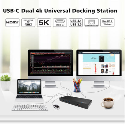 Wavlink UG69DK1 5K Type-C Dual Display USB 3.0 Video Gigabit Ethernet HDMI Docking Station, US Plug, EU Plug, UK Plug, AU Plug