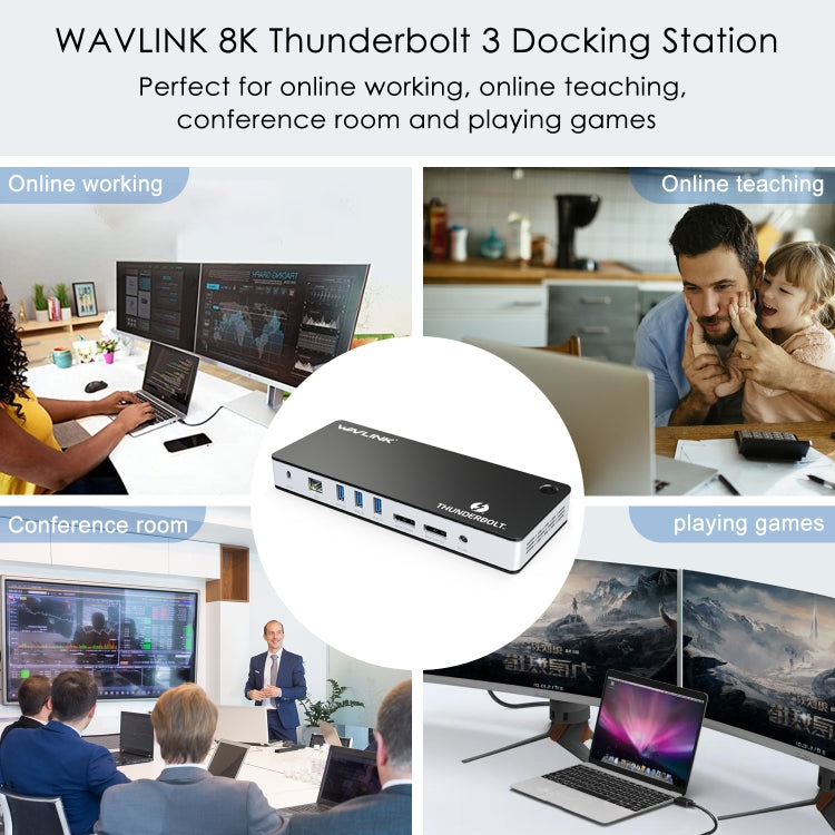 Wavlink UTD21H 60W Host Charging Thunderbolt 3 Docking Station 4K Dual Display 11 in 1 Ports, US Plug, EU Plug, UK Plug