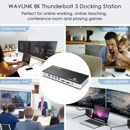 Wavlink UTD21H 60W Host Charging Thunderbolt 3 Docking Station 4K Dual Display 11 in 1 Ports, US Plug, EU Plug, UK Plug