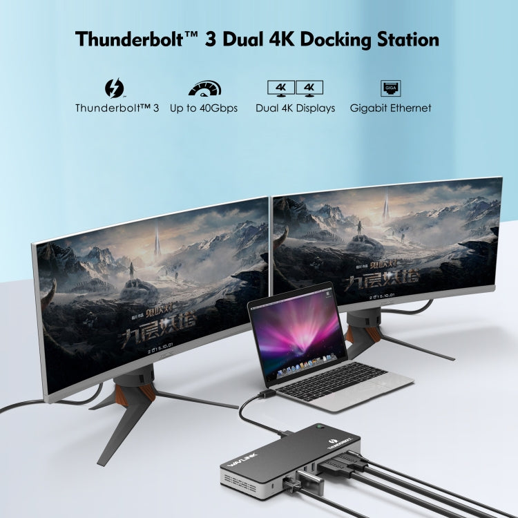 Wavlink UTD21H 60W Host Charging Thunderbolt 3 Docking Station 4K Dual Display 11 in 1 Ports, US Plug, EU Plug, UK Plug