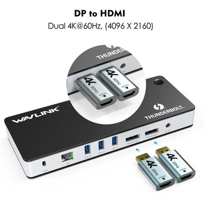 Wavlink UTD21H 60W Host Charging Thunderbolt 3 Docking Station 4K Dual Display 11 in 1 Ports, US Plug, EU Plug, UK Plug