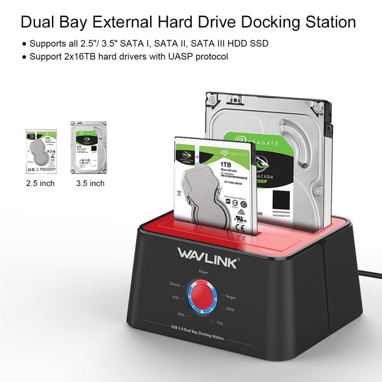 Wavlink ST334U SSD Dual Bay External Hard Drive Docking Station USB 3.0 to SATA I/II/III, ST334U