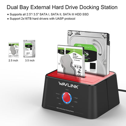 Wavlink ST334U SSD Dual Bay External Hard Drive Docking Station USB 3.0 to SATA I/II/III, ST334U
