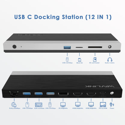 Wavlink UMD05 Display Port HDMI Port RJ45 Ethernet Triple Display MST Laptop Docking Station, US Plug, EU Plug, UK Plug, AU Plug