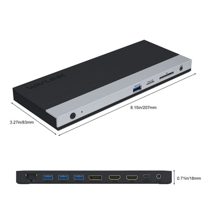 Wavlink UMD05 Display Port HDMI Port RJ45 Ethernet Triple Display MST Laptop Docking Station, US Plug, EU Plug, UK Plug, AU Plug