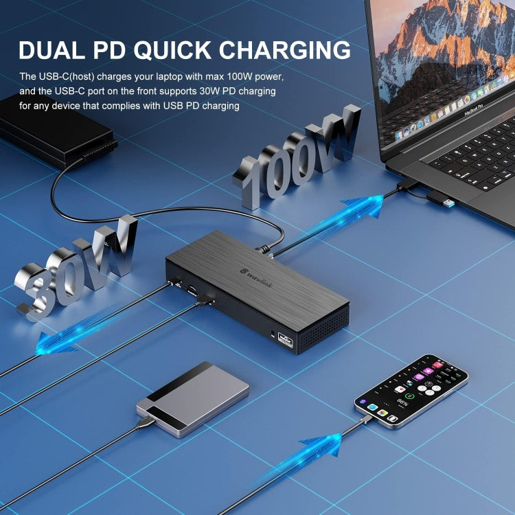 Wavlink UG69PD8 100W PD 18 in 1 Type-C Dock Compatible Type-C Universal Docking Station, US Plug, EU Plug, UK Plug, AU Plug