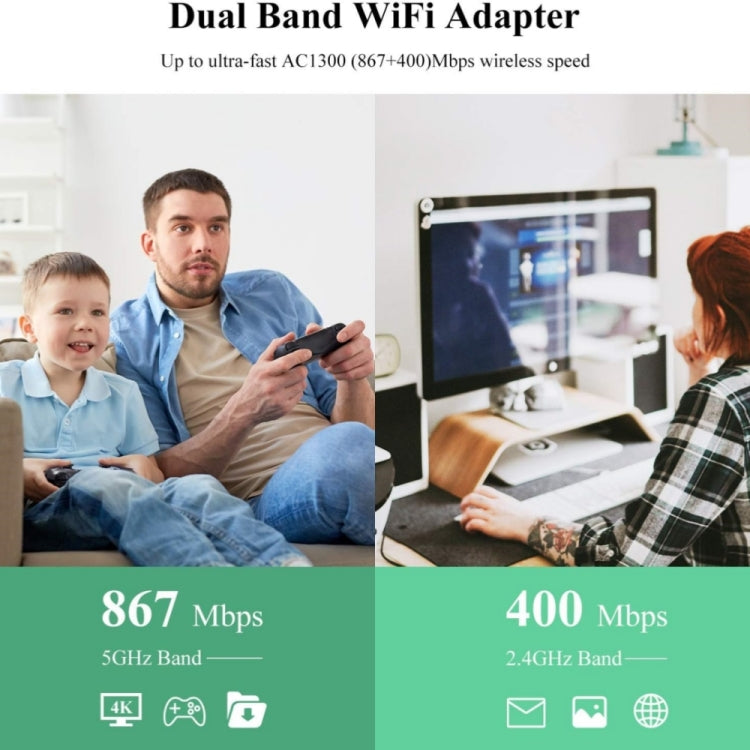 WAVLINK WN692A3 Lag-Free Gaming High Speed AC1300M Wireless Dual Band USB 3.0 Adapter, WN692A3