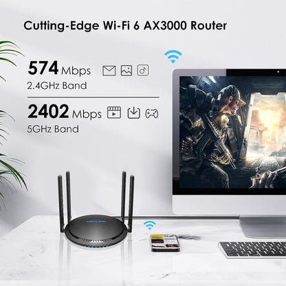 WAVLINK WN531MX3 Wider Coverage AX3000 WiFi 6 Wireless Routers Dual Band Wireless Repeater, US Plug, UK Plug, EU Plug, AU Plug
