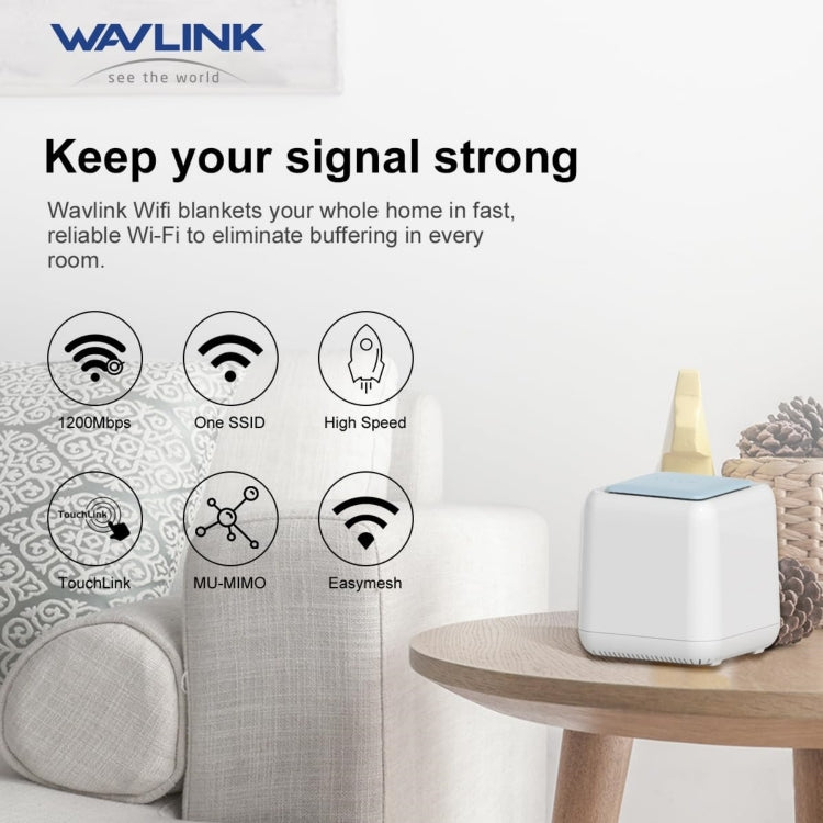 WAVLINK WN535M2 For Home Office 2pcs Mesh Wireless Router AC1200 Dual Band WiFi Signal Booster, US Plug, UK Plug, AU Plug