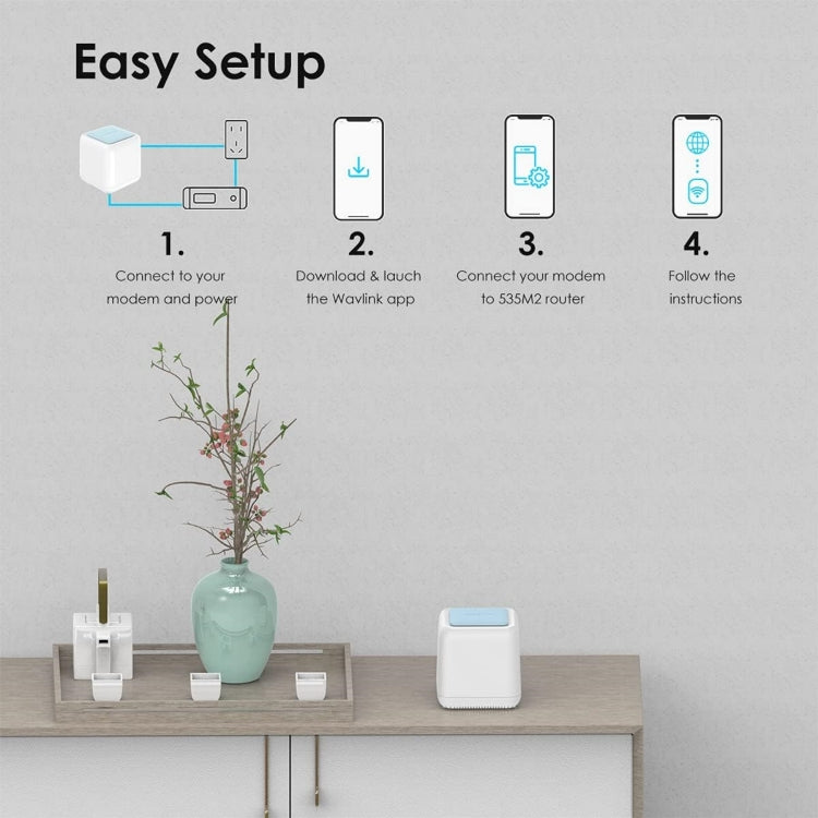 WAVLINK WN535M2 For Home Office 2pcs Mesh Wireless Router AC1200 Dual Band WiFi Signal Booster, US Plug, UK Plug, AU Plug