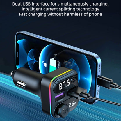 C37 Car QC3.0 20W Fast Charger LED Backlit Atmosphere Light MP3 Player Bluetooth FM Transmitter, C37